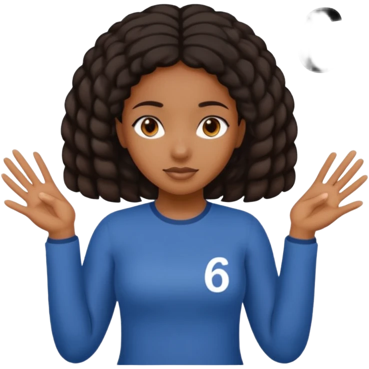 a black girl with both of her hands to the side with numbers 6 on left and 7 on the right emoji