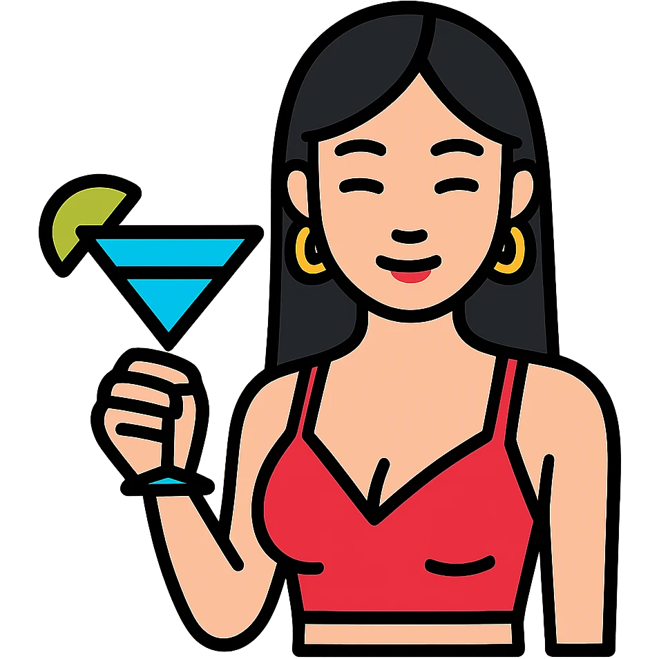 Make the bar girl look Asian with a more provocative outfit, keeping the modern color outline icon style, no background. emoji