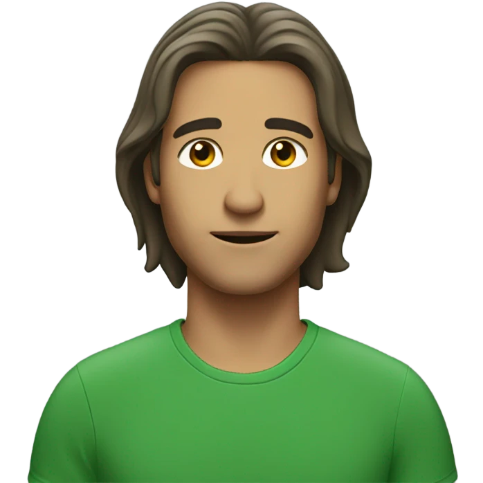 Shoulder length hair green t shirt man emoji