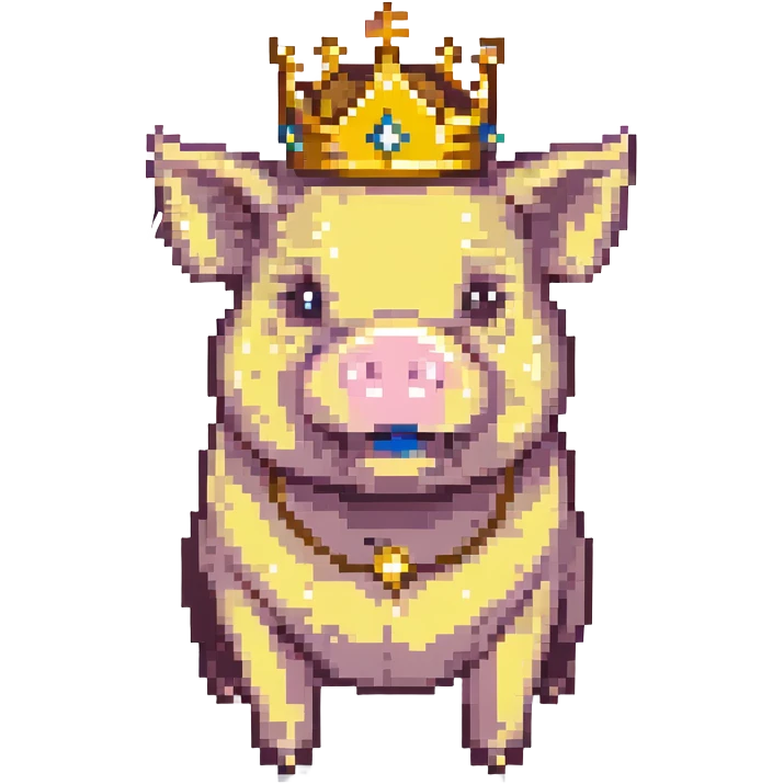 a pig with a golden crown, pixel art style, facing forward emoji