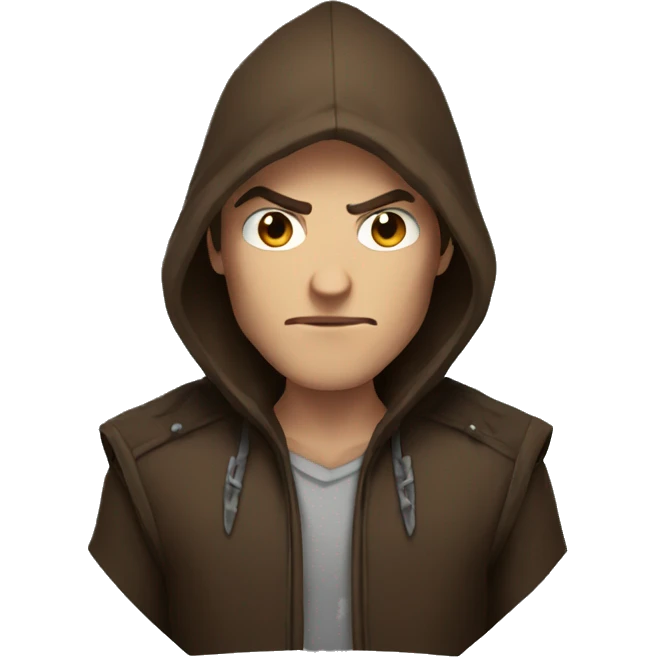 human male rogue with brown hair wearing a hood angry emoji