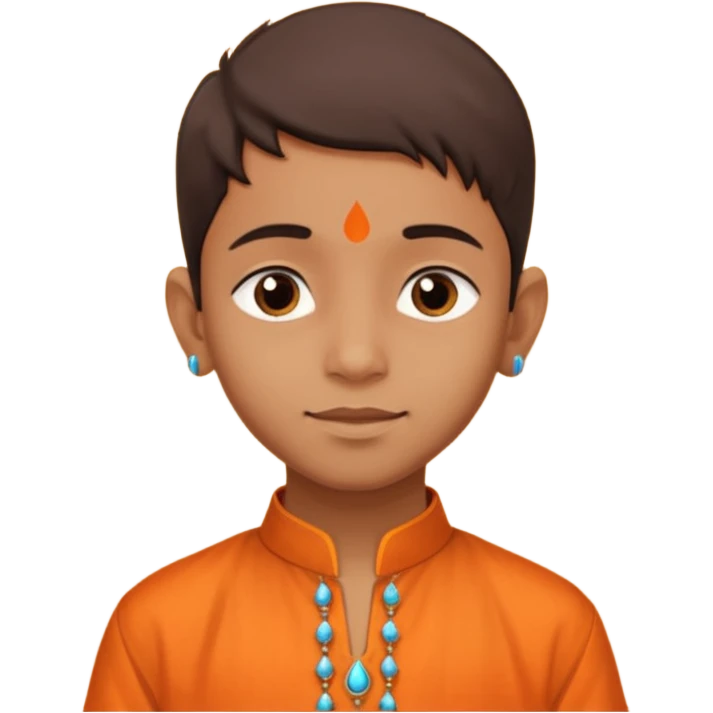 an indian boy in orange kurta and tilak with text belo saying "Veer" emoji