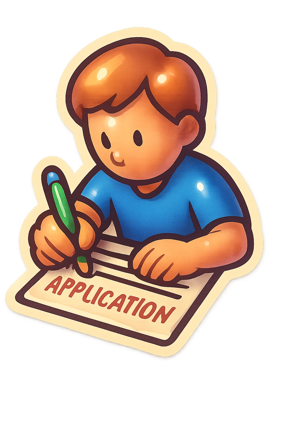 filling out an application form icon, cartoon style sticker, simple and clear, no text emoji