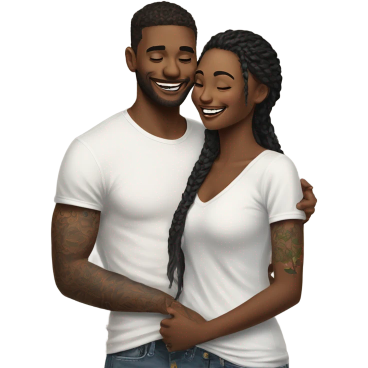 Intimate conversation between realistic lightly tattooed model couple happy emoji