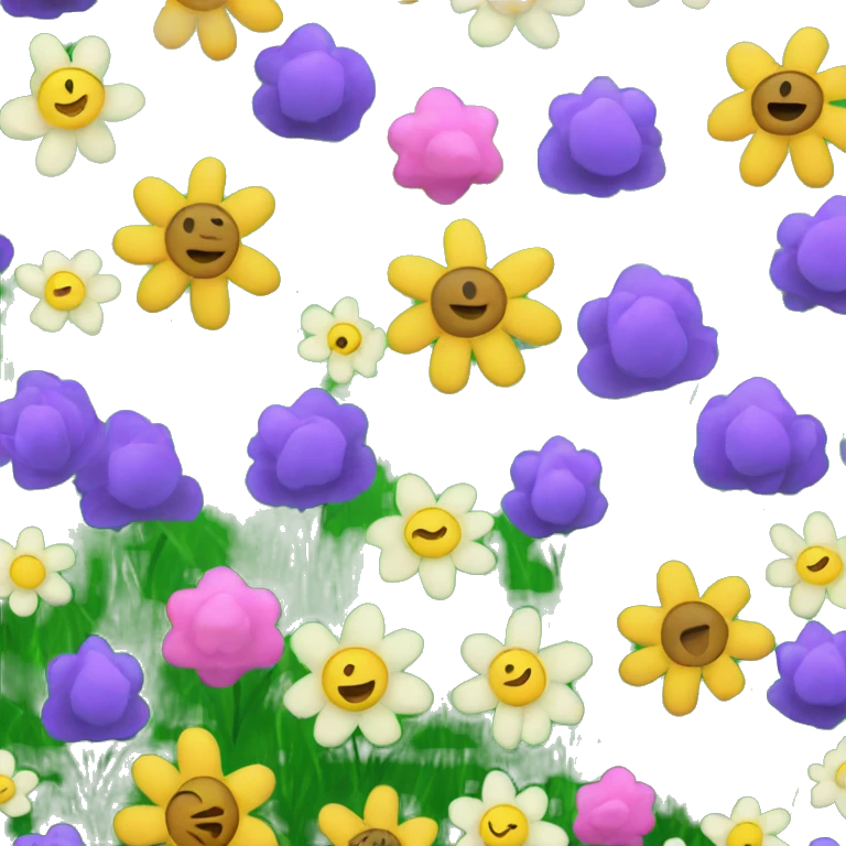 Blooming flowers and fresh green grass representing spring. emoji