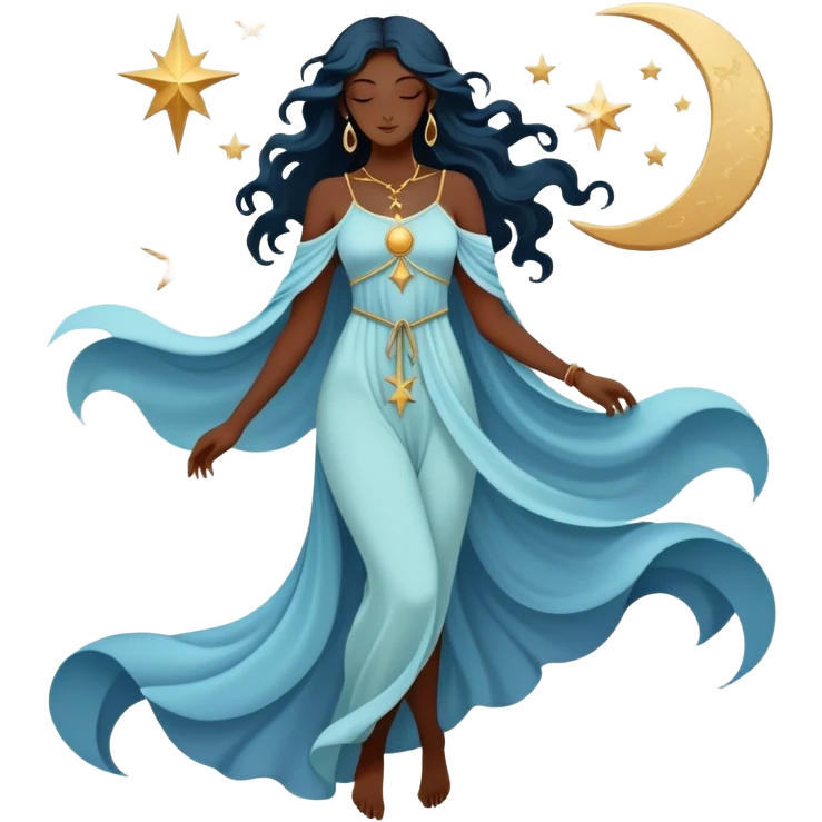 Mystical tarot card with flowing clothing silhouette, ethereal fashion symbol with stars and moon elements emoji