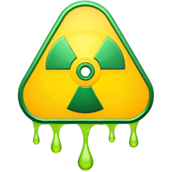 radioactive hazard symbol stylized to look like it is melting. The symbol is bright neon green and toxic yellow, with smooth dripping edges like liquid. emoji