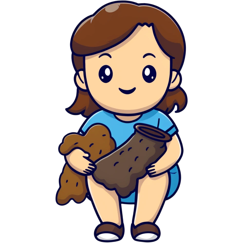 White girl with brown hair holding poop emoji