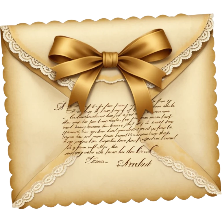 Lace-trimmed Letter
A delicate handwritten letter on ivory parchment, tied with a golden silk ribbon and edged in fine vintage lace — the ink a warm shade of brown, slightly smudged from emotion. emoji