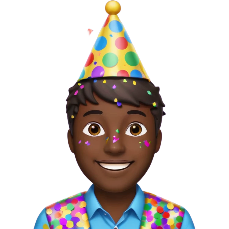 Diversión hombre moreno solo cabeza con bonete y confetis  emoji