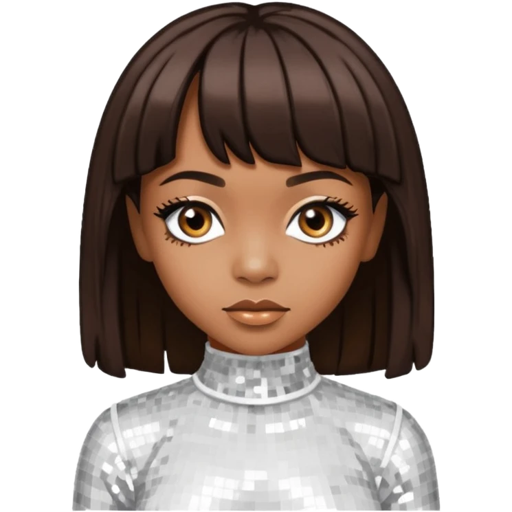 Left Eye from TLC with medium dark brown hair, white sequin outfit emoji
