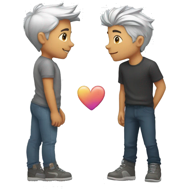 Gay couple, silver fox, younger boy, kissing emoji