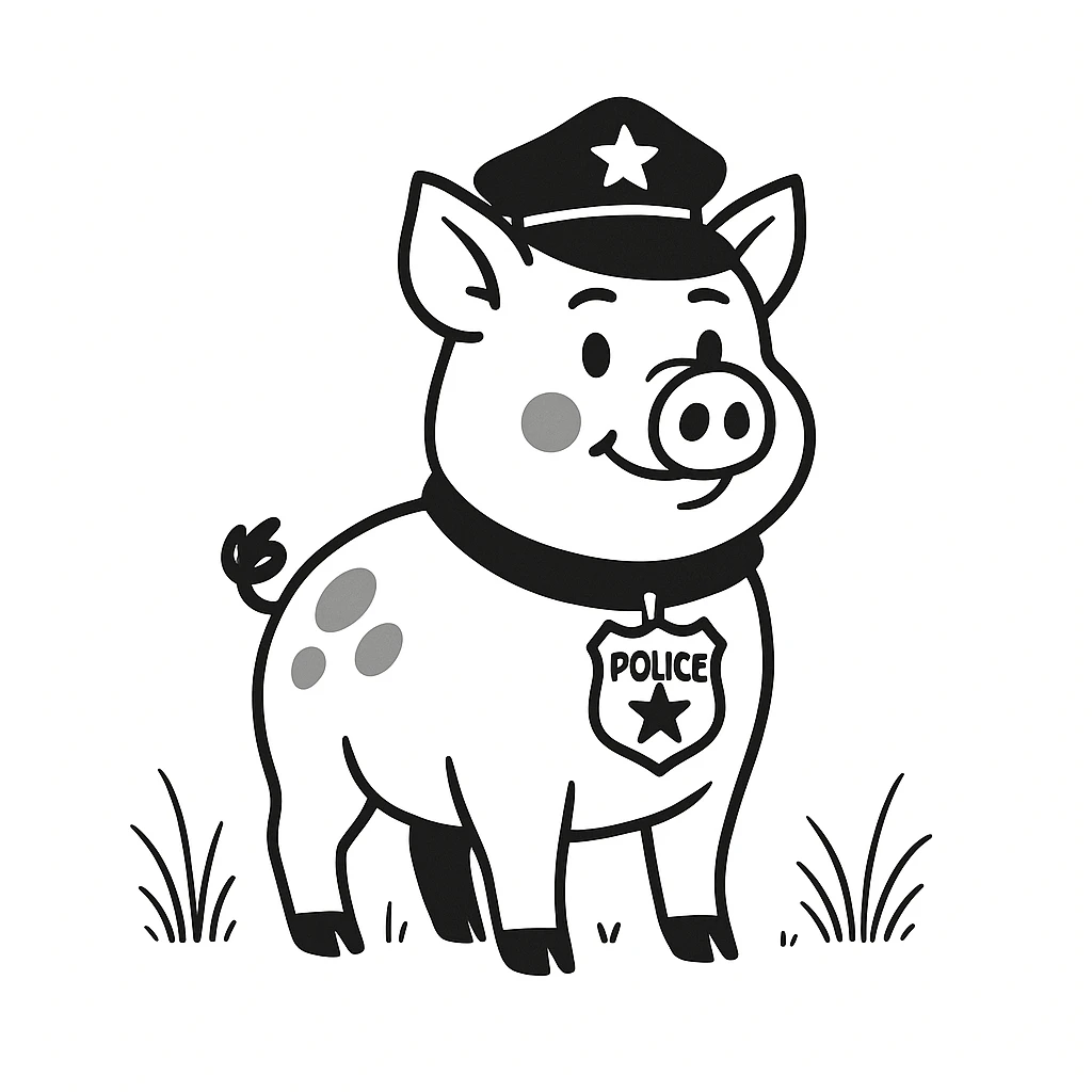 Make the wild pig appear as a police officer, keeping the hand drawn doodle style. emoji