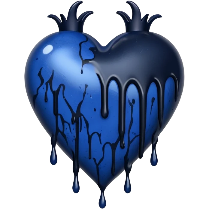 gothic style heart, midnight blue with dripping black paint emoji