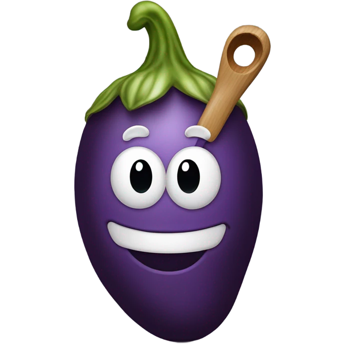 Eggplant with stem wearing chef’s hat holding spoon emoji