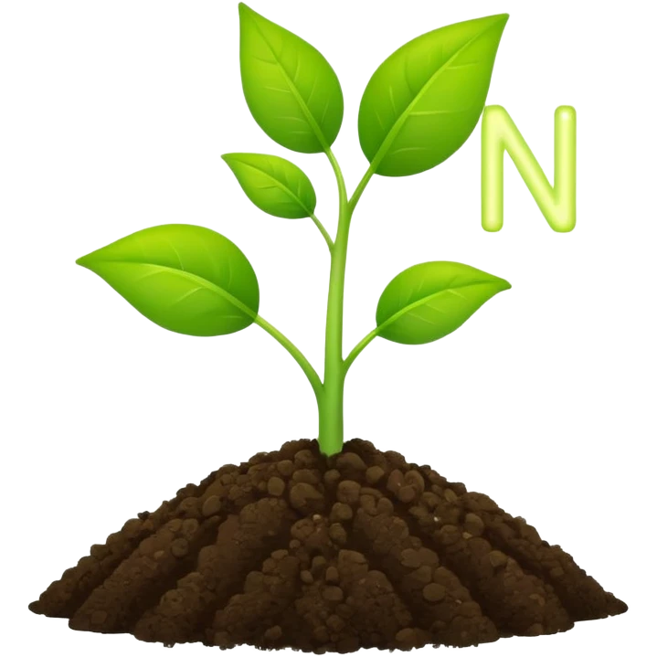 Create a cute emoji showing a healthy green plant growing from soil with a small glowing letter "N" above it, symbolizing nitrogen efficiency (NUE). Flat design, emoji style, simple shapes, bright colors, white background, vector illustration. emoji