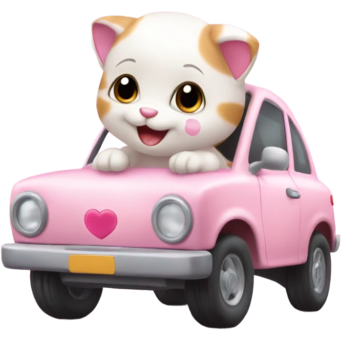 Baby calico car with a big pink heart happy emoji