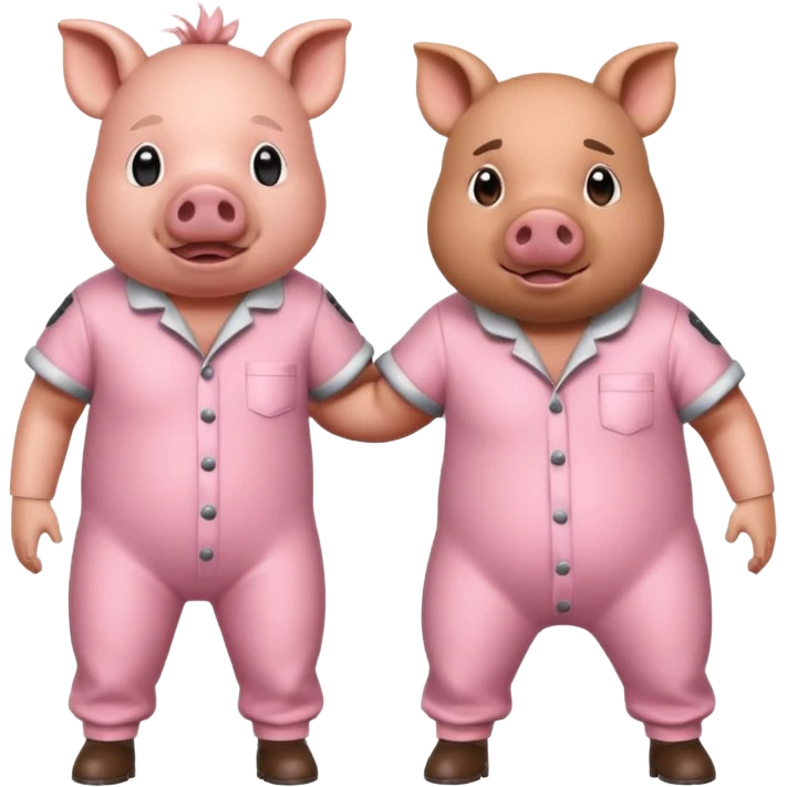 A pig in a prison jumpsuit getting humped by a larger hog emoji