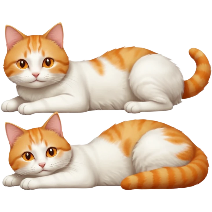 ginger and white cat with orange eyes doing a big extremely long stretch reaching up into the air with arms and legs side by side together straight and overextended whilst lying on its side emoji
