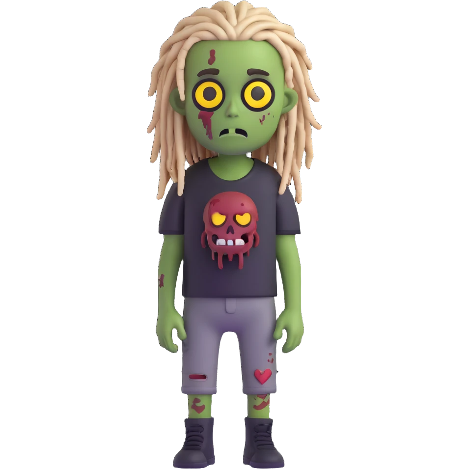zombie boy with dreadlocks hair and black shirt, emoji style emoji