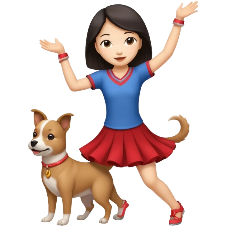 an asian girl dance with her dog emoji