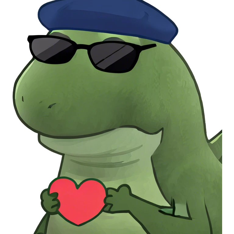 Dinosaur with sunglasses giving a heart emoji