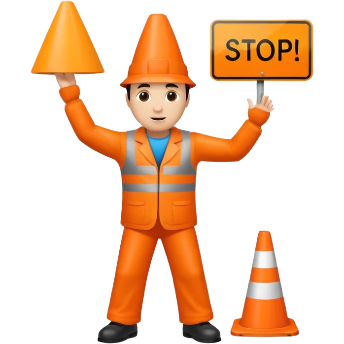 orange traffic cone man dancing with sign in his hand saying “stop using ai” emoji