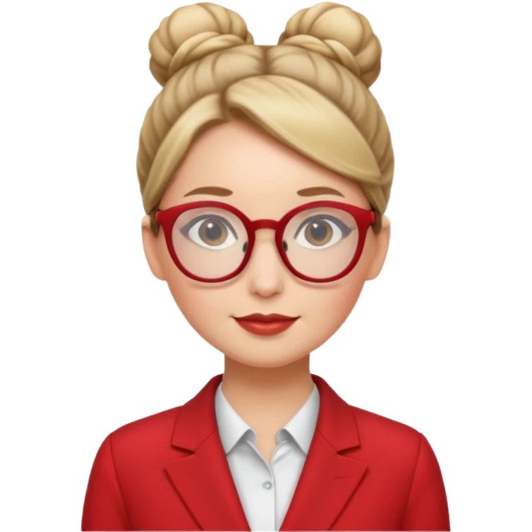 woman with bun hair with red suit and glasses emoji