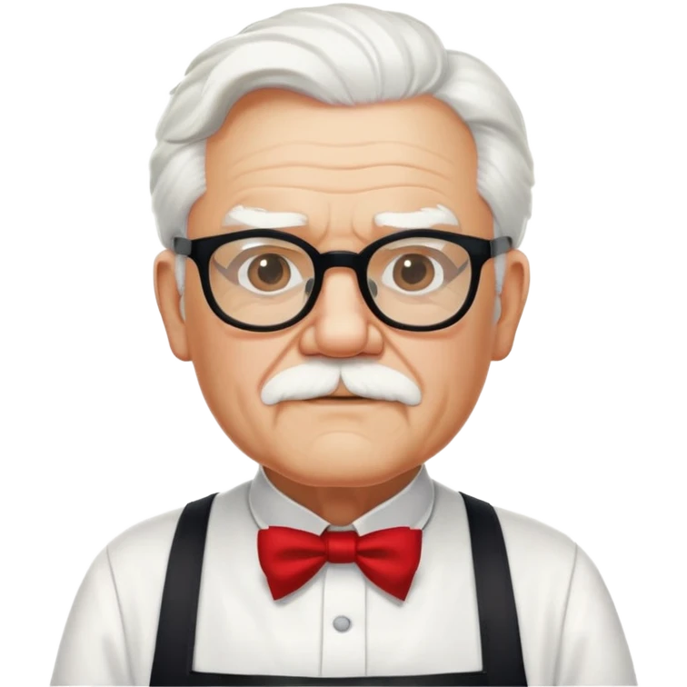 Colonel Sanders KFC, old man with white hair and white goatee, wearing black square glasses, white T-shirt and red apron emoji