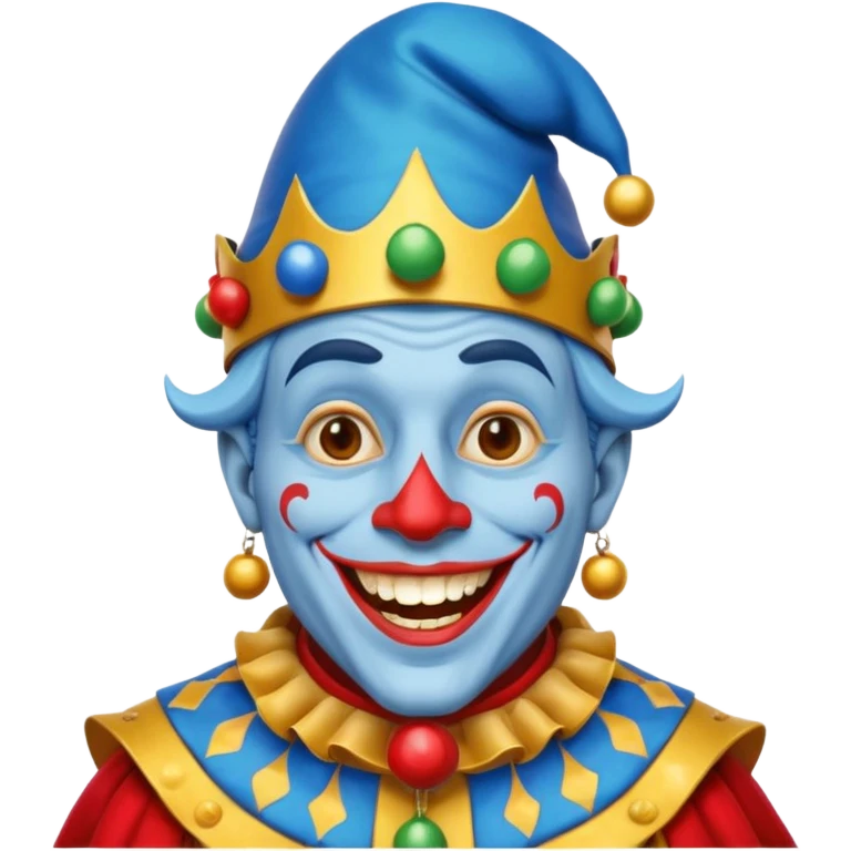 crazy funny colorful human jolly joker, medieval, vintage, court jester, mac os icon, blue color emoji