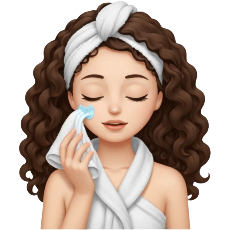 girl brunette with long curly hair getting a deep facial cleansing eyes closed emoji