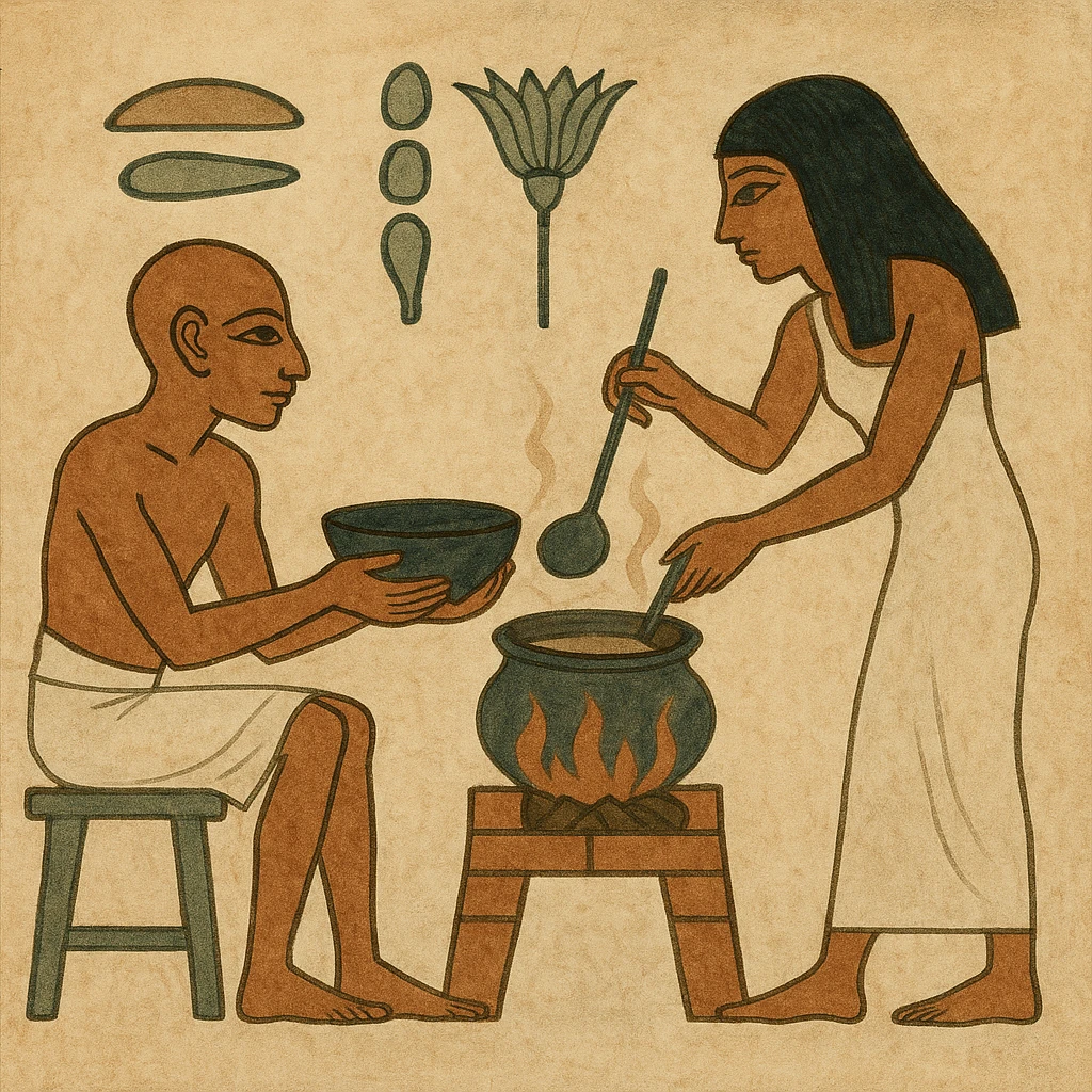 ancient Egyptian cooking scene in hieroglyphic style emoji