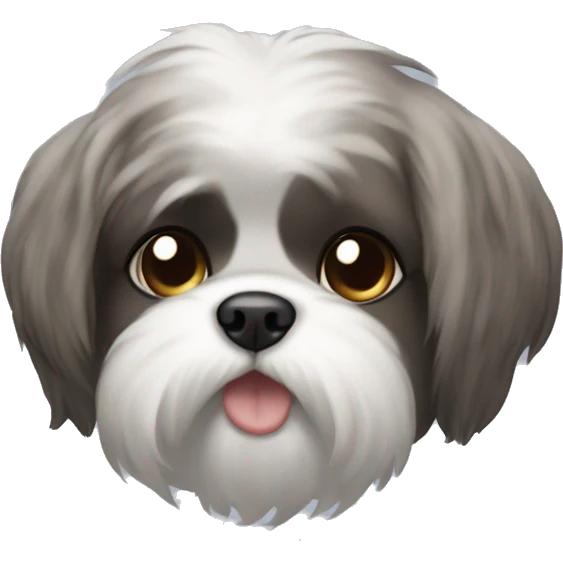 A white Shitzu with brown on her mouth, and a little bit of dark grey fur on her eyes and ears. emoji