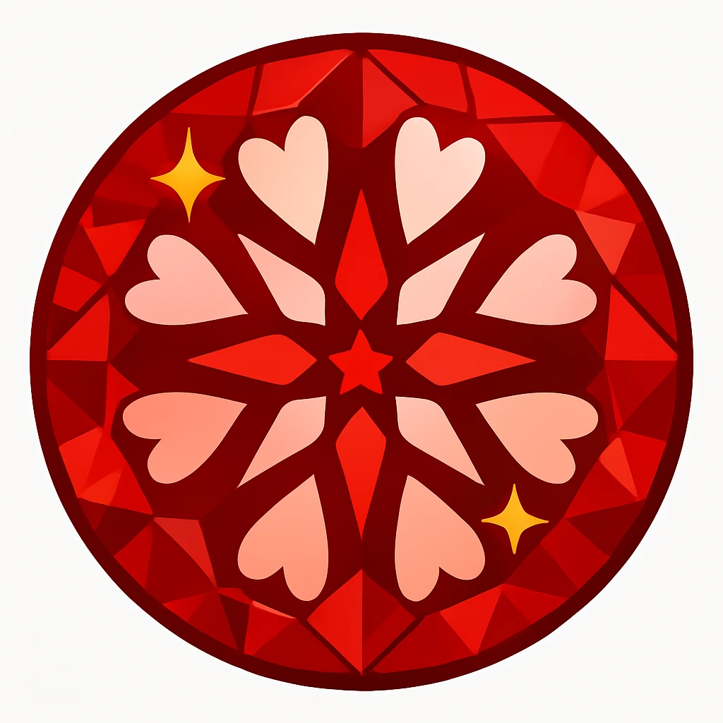 convert this image into a round diamond hearts and arrows cut emoji, red version, emoji style emoji