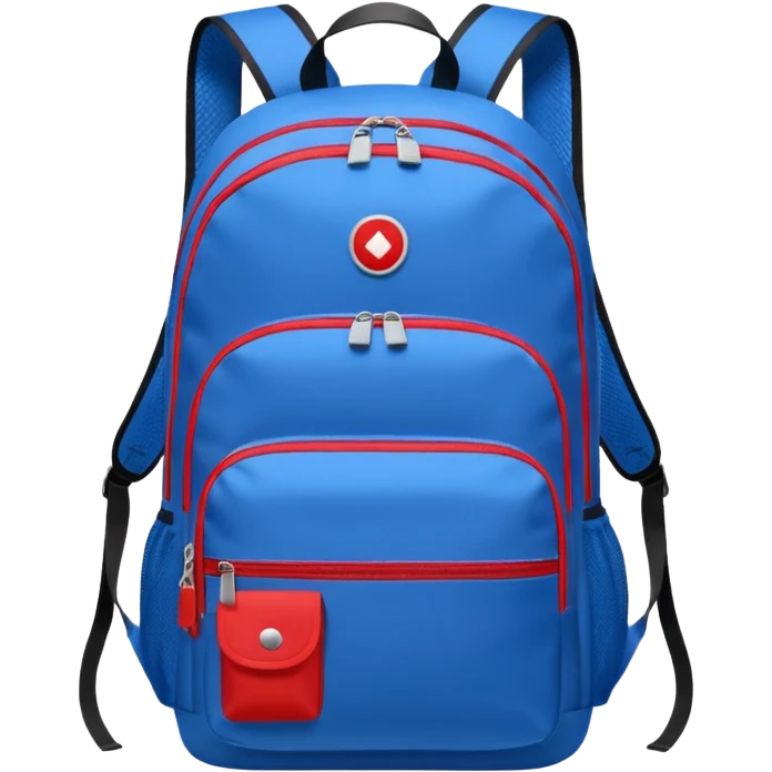 blue backpack with two diveded logo (leftside white, right side red) at the bottom pocket

 emoji