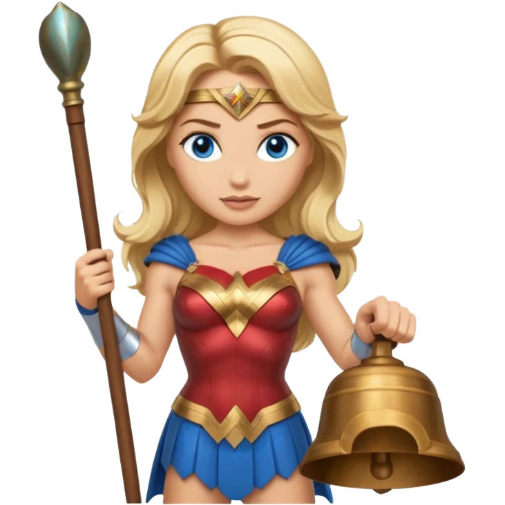 Blonde blue eyes Wonder Woman holding bell and baton emoji