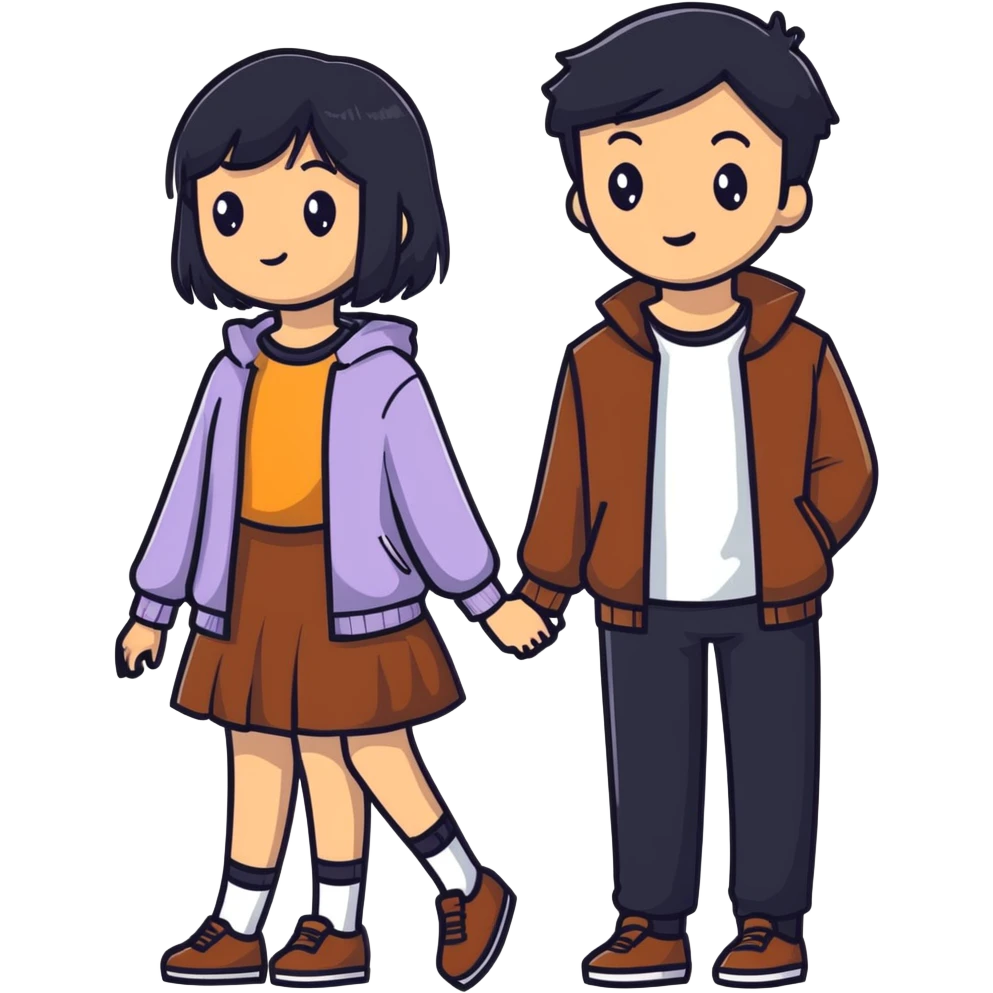 Girl with black hair guy with brown hair  emoji
