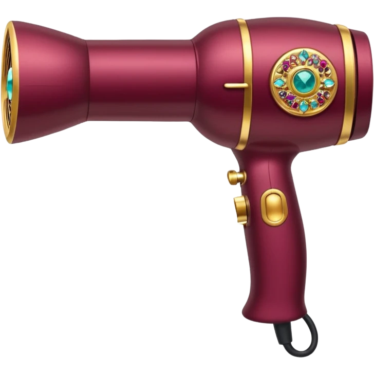 burgundy blow dryer covered in jewelry emoji