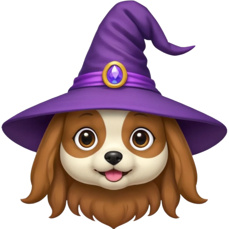 dog wear purple wicth hat emoji