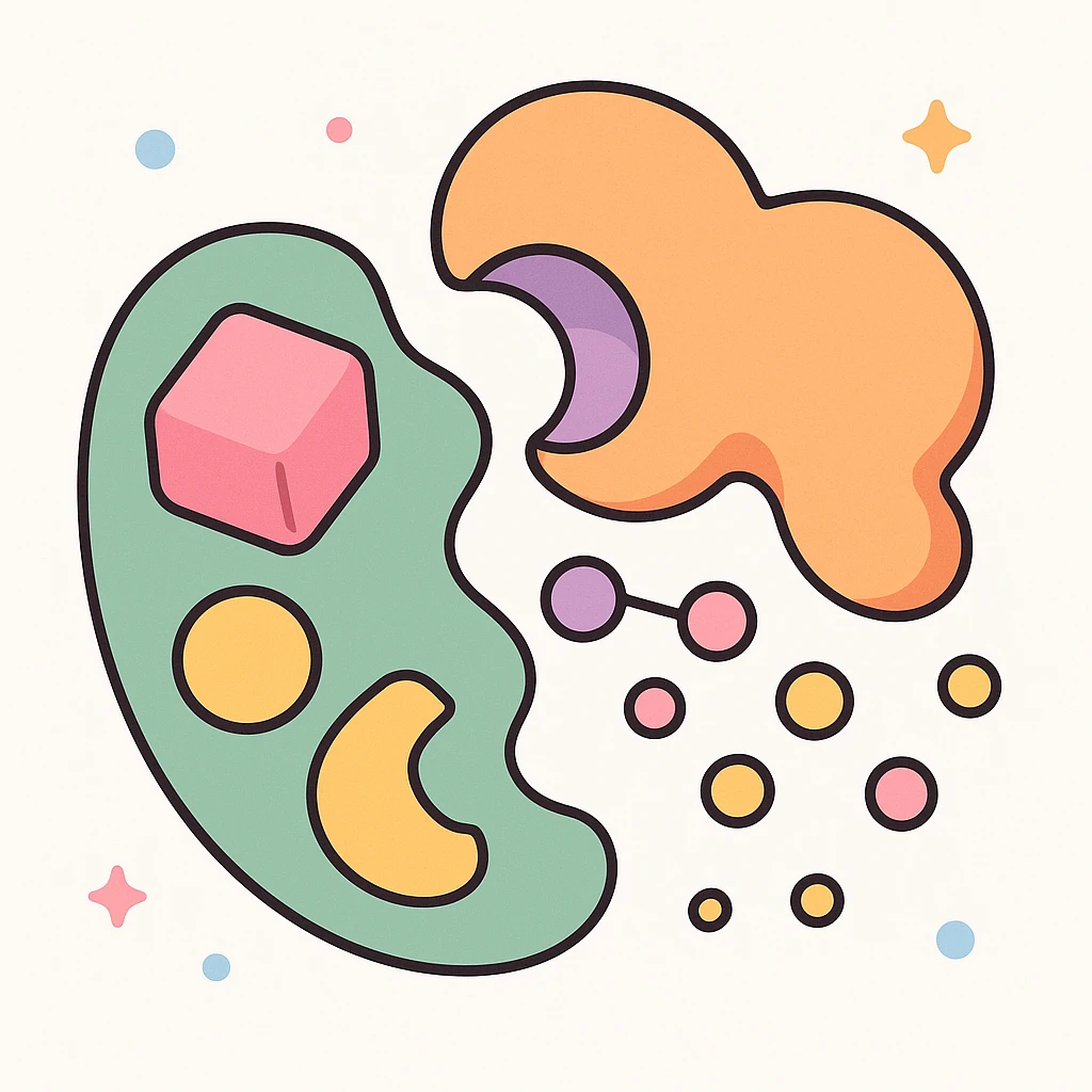 Ultra-detailed scientific illustration of enzyme digestion. Macro molecular view, clean white background, no text, no human figures or cartoon characters. Purely biological focus. emoji