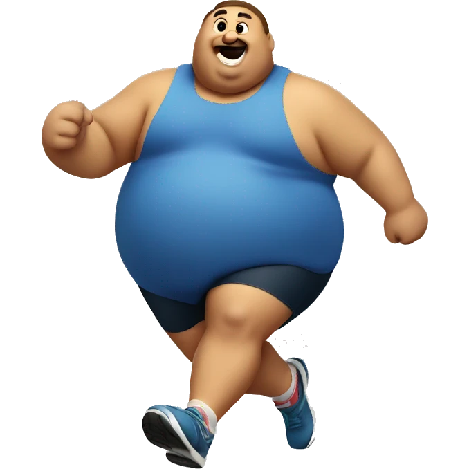 Fat guy running a marathon for a donut emoji