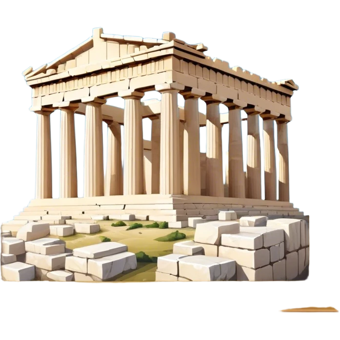 Cinematic Realistic Acropolis Landmark Emoji, showing the Parthenon standing proudly atop the Acropolis hill, with its marble columns glowing under the warm Athenian sunlight against a blue sky. emoji