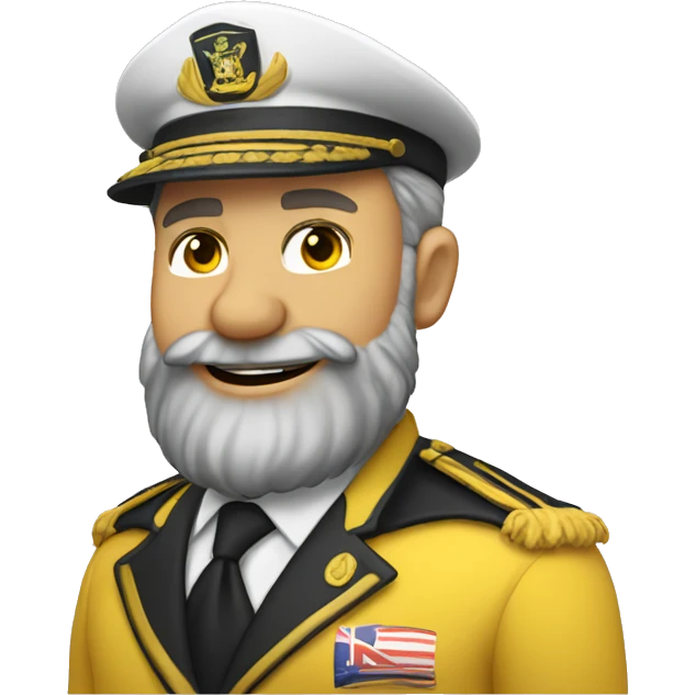 yellow classic emoji, yacht club captain, saluting, smiling, australian, beard stubble emoji