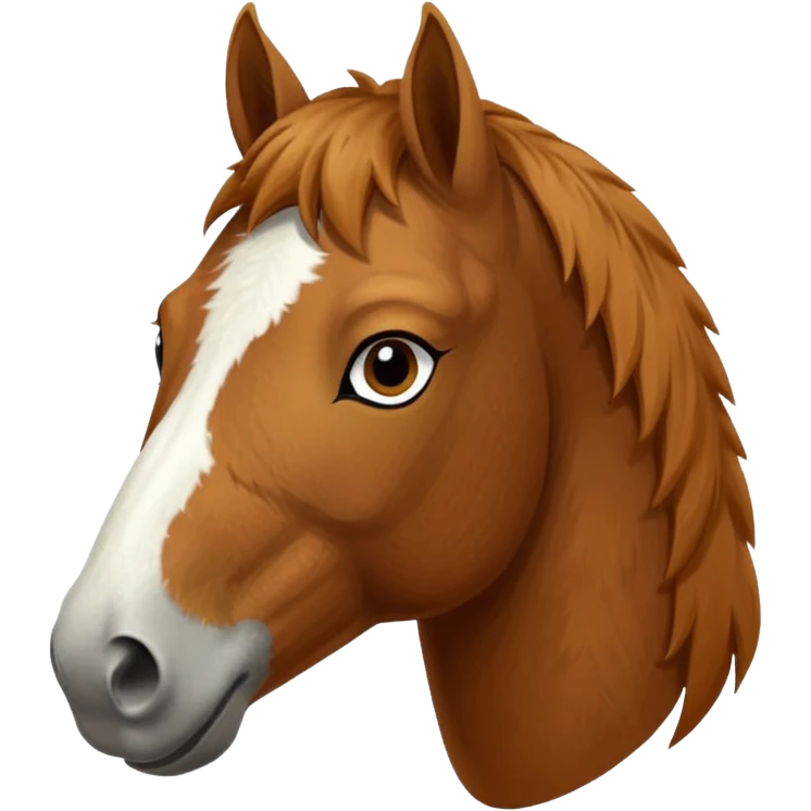 Head of a sorrel horse with a wide white blaze from his forehead, under his forelock, running down his face and under his muzzle, facing forward. emoji