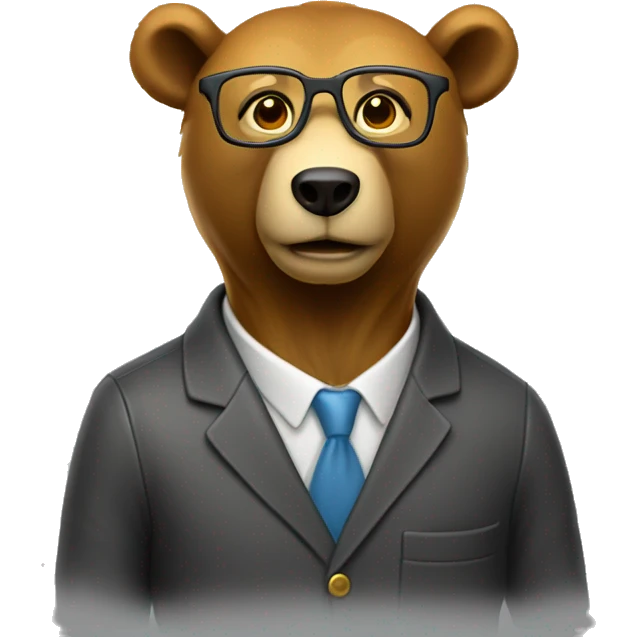 Ios bear animal emoji as a university professor, wearing clear yellow plastic thick-rimmed glasses emoji