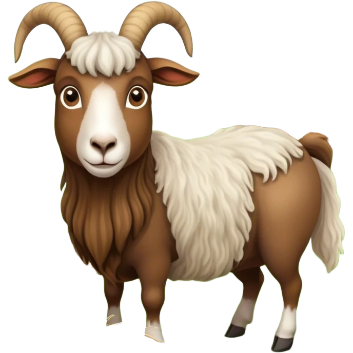 Icon for Domestic Hooved Animals: A gentle collage featuring a brown goat with large, curious eyes, a calm sheep with soft wool, and a majestic horse with a flowing mane. Background with a green pasture and a few hay bales. Transparent background. emoji