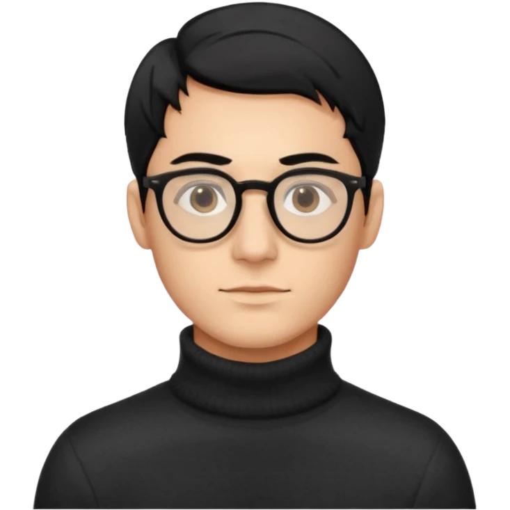 Создай эмодзи, мужчина, 26 лет, стрижка side-part, чёрные волосы, карие глаза, свитер-гольф, смуглый цвет кожи, очки emoji