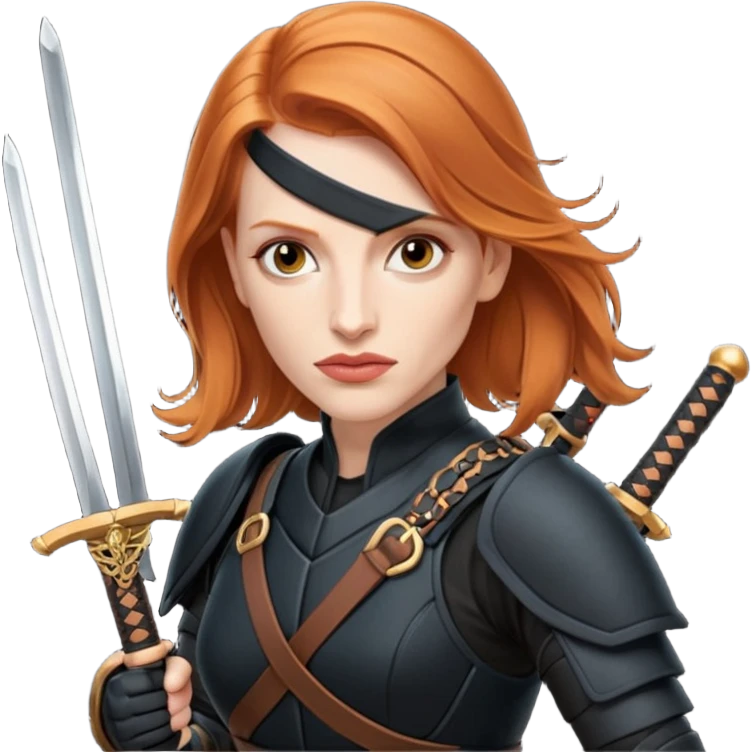 Jessica Chastain, in a ninja position with swords emoji
