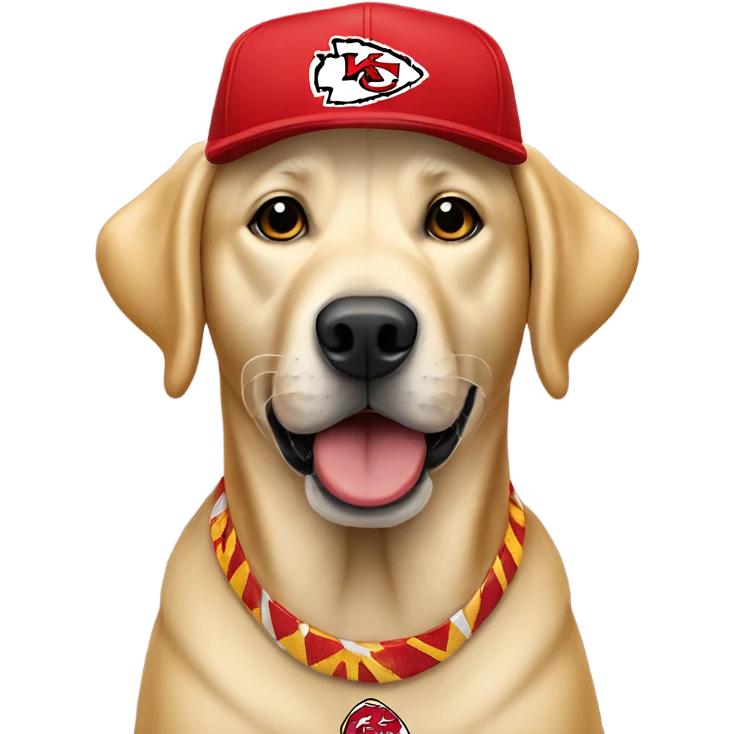 Yellow lab wearing Kansas city chiefs hat emoji