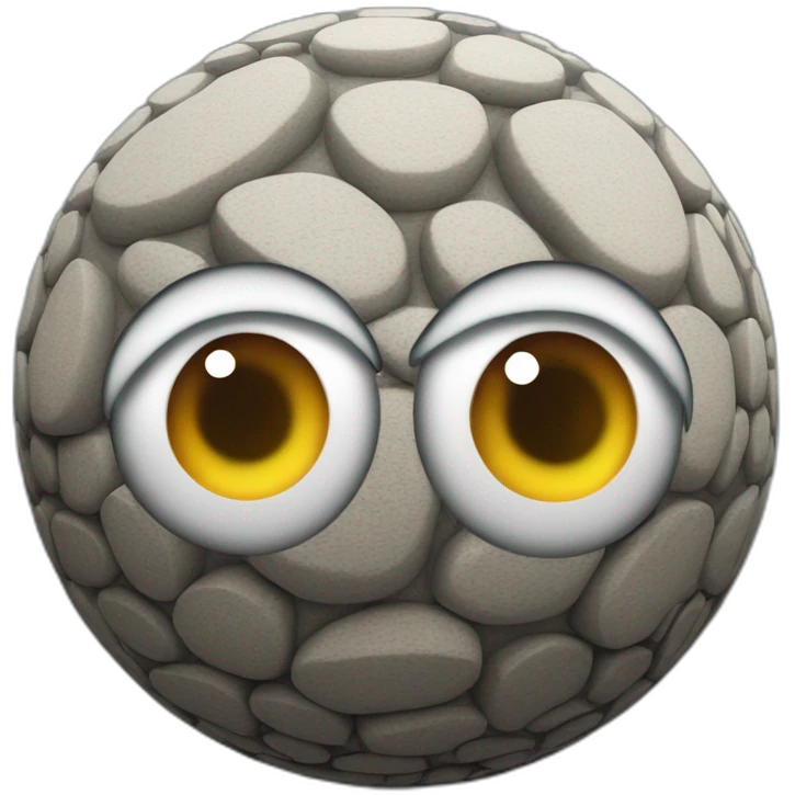 3d sphere with a cartoon cobblestone texture with big stupid eyes emoji